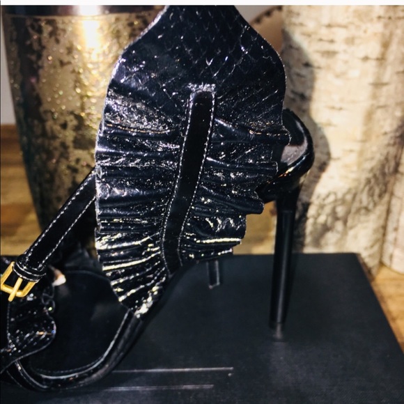 Saint Laurent Snakeskin Ruffled Sandals - Picture 5 of 8